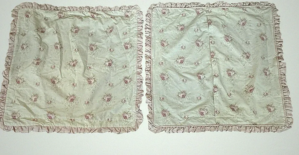 2 Vtg Laura Ashley Pink Country Rose Floral Pillow Euro Large Shams Ruffled 32"