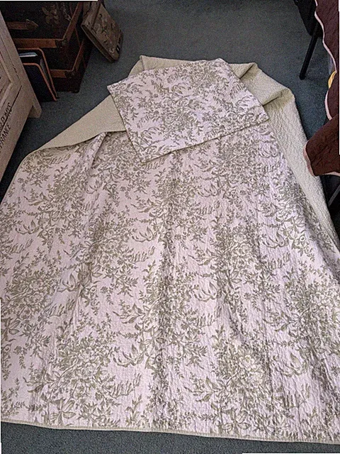 EUC Laura Ashley Twin Quilt Sham Set Floral Green, White