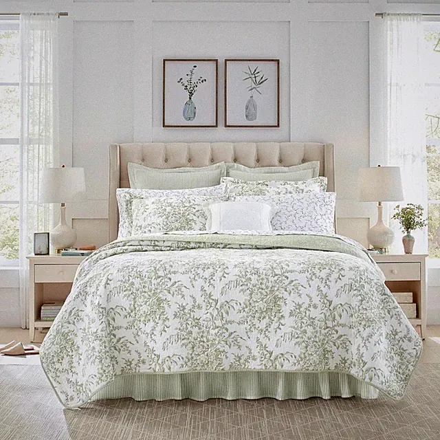 King Bedford 3pc Cotton Quilt & Sham Set Green - Laura Ashley
