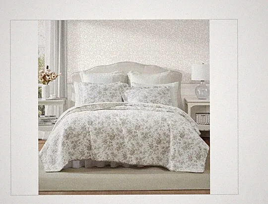 Laura Ashley 3pc King Walled Garden 100% Cotton Quilt Bedding Set Brown