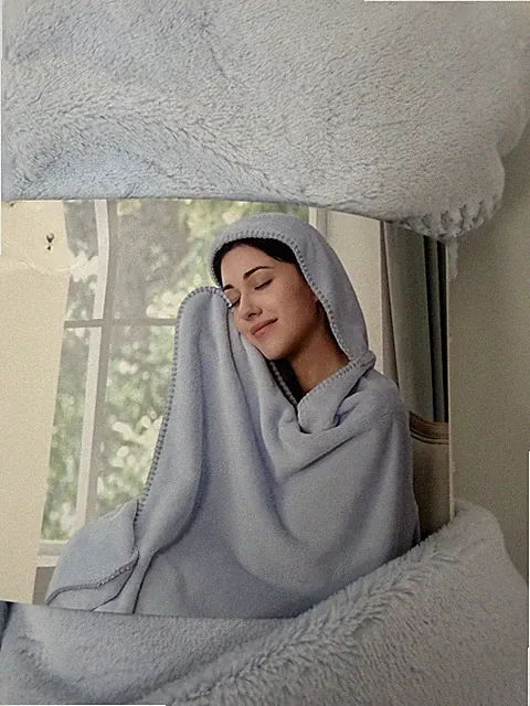 Laura Ashley | 50x60 | Light Blue | Plush Hooded Throw Blanket
