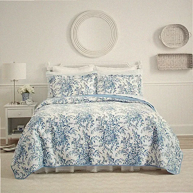 Laura Ashley Bedford Quilt Set 3PC 100% Cotton Reversible QUEEN Breathable