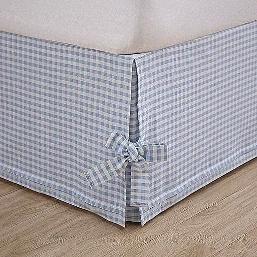 Laura Ashley Blue & White Check Bedskirt Bed Skirt Ruffle Gingham Cotton FULL