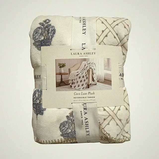 Laura Ashley Coco Luxe Plush Reversible Throw Blanket, 60in x 70in, Neutral