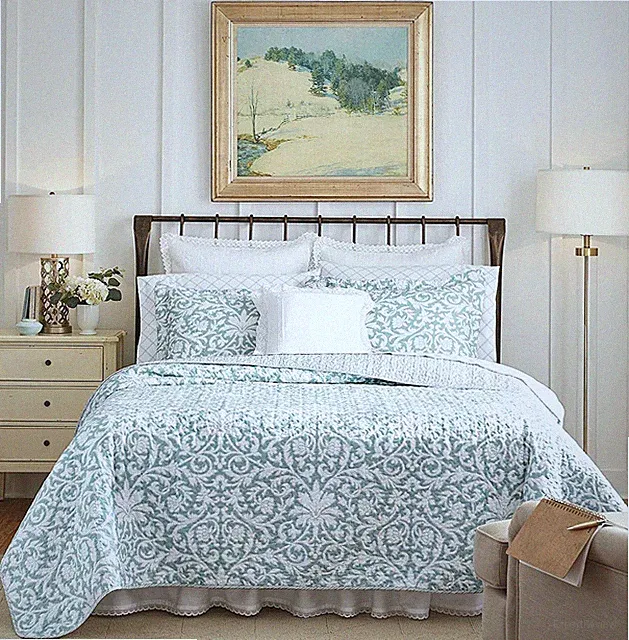 Laura Ashley Cotton Bedspread 3 Pc Set QUEEN Bed Mia Blue NEW