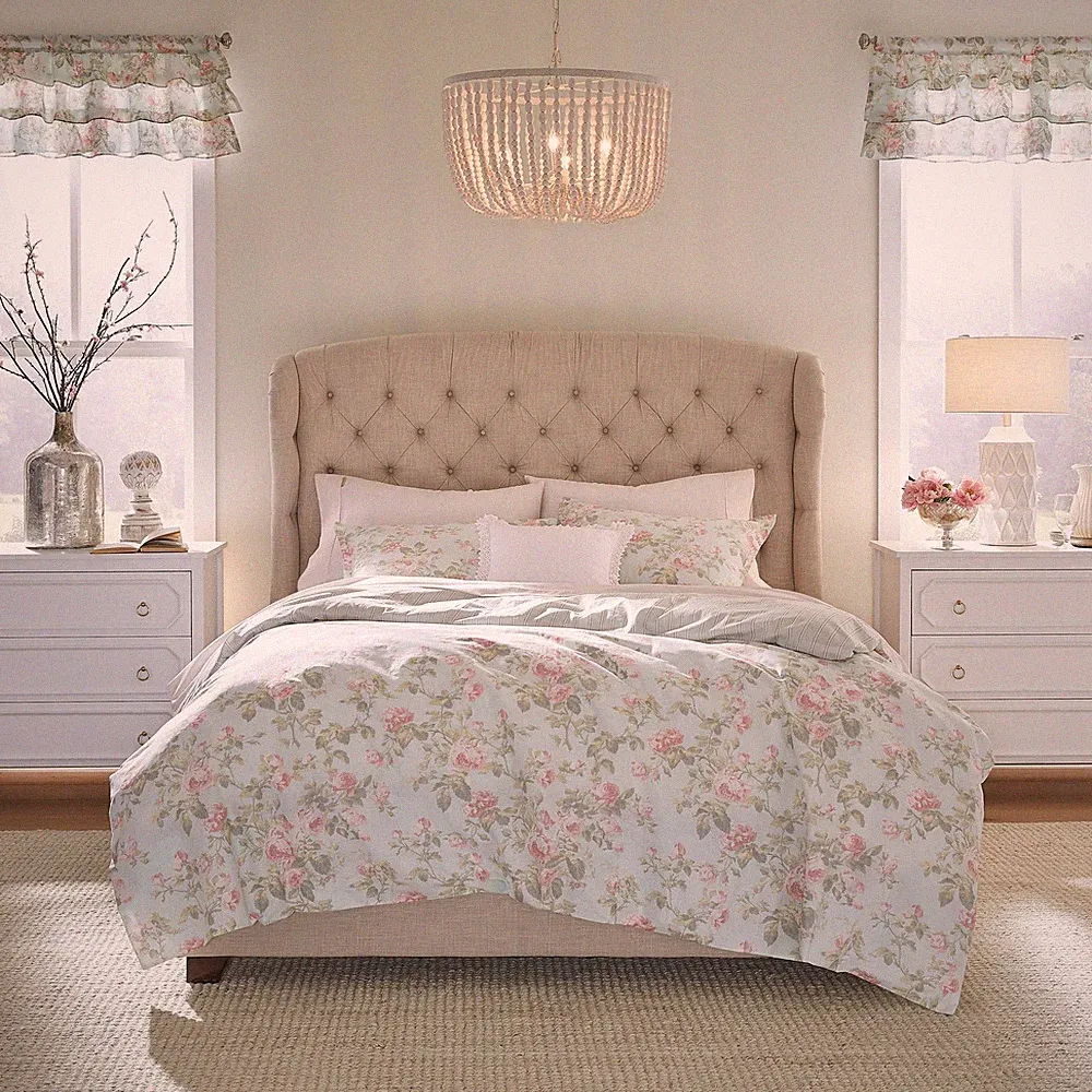 Laura Ashley Cotton Duvet Cover & Sham Sets (Madelynn-Duck Egg)