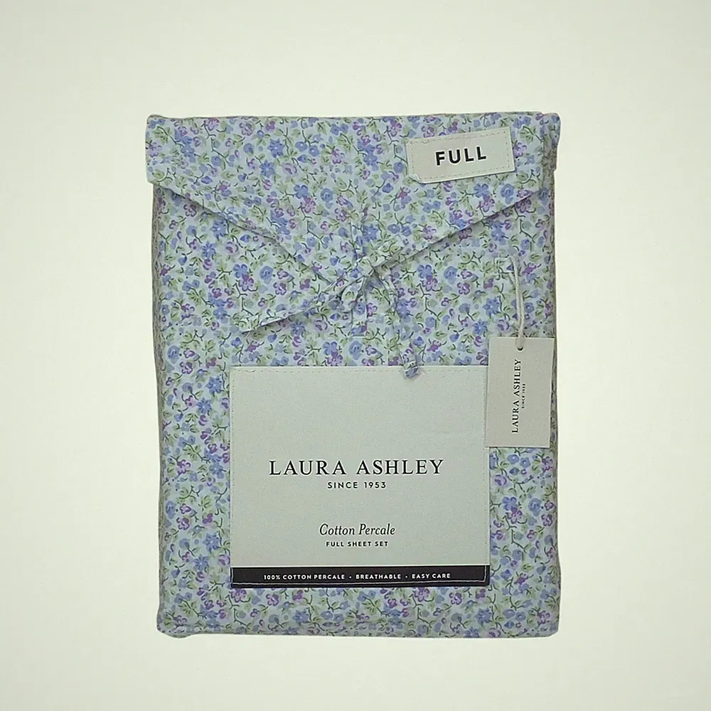 Laura Ashley Cotton Percale Full Sheet Set Floral Breathable Easy Care 100% Cott