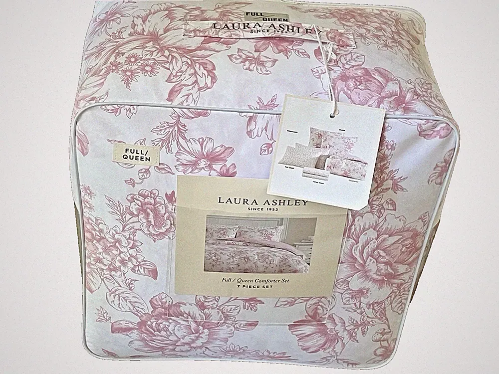 Laura Ashley Delphine Pink Floral FULL/QUEEN 7pc Comforter Bedding SET