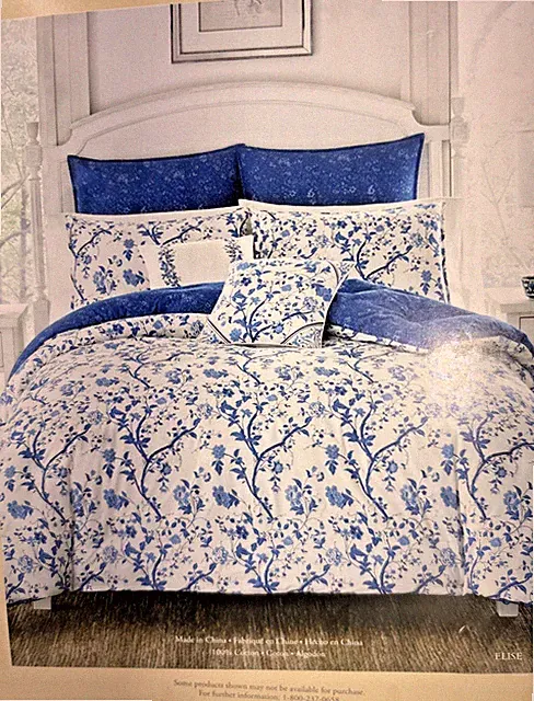 Laura Ashley Elise Duvet Cover Set QUEEN reversible Floral Elise Blue all season