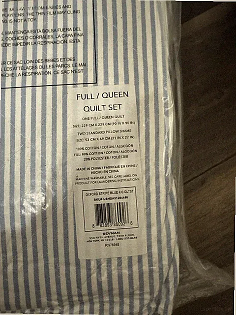 Laura Ashley Full/Queen Oxford Striped 100% Cotton Quilt Set Blue: Includes 2