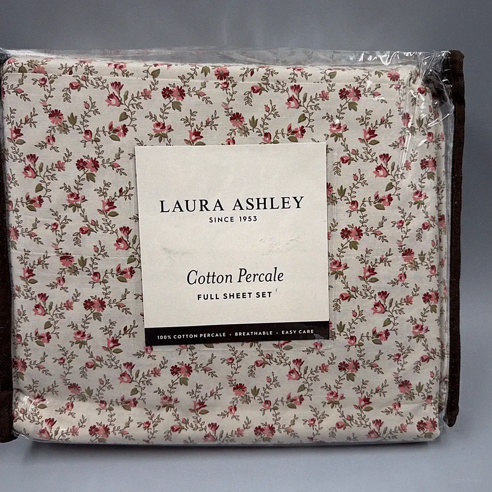 Laura Ashley- Full Size -Cotton Percale Sheet Set- Sweet Success-NEW