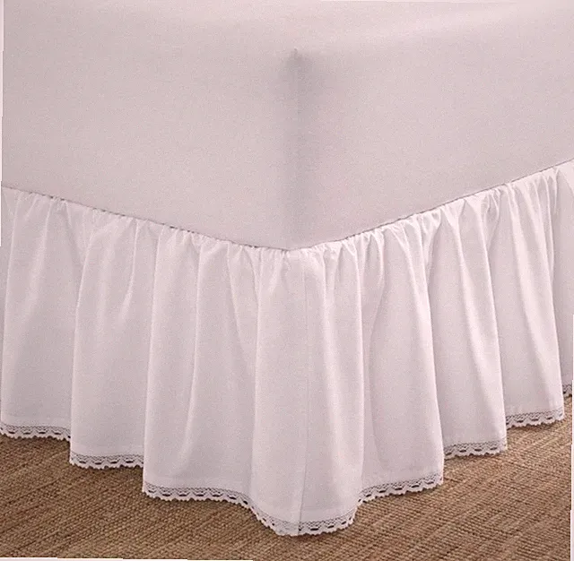 Laura Ashley FULL White Bed Skirt Crochet Ruffle 14.5" Drop ~ 100% Cotton