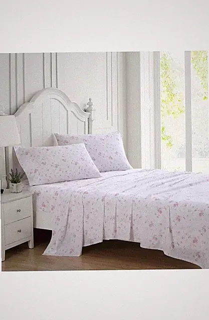 Laura Ashley Garden Muse 4-Piece Cotton Sateen Sheet Set in Tea Rose Size King