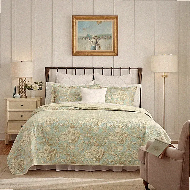 Laura Ashley Home Queen Quilt Set Reversible Cotton Bedding Shams Brompton Flora