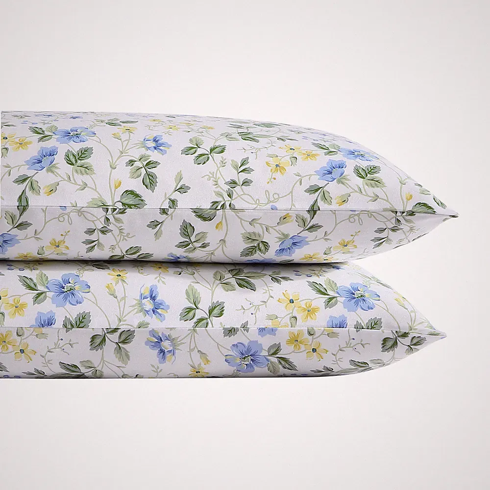 Laura Ashley Meadow Floral Cotton Blue 2 Piece Pillowcases-Standard Sham