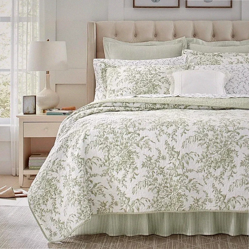 Laura Ashley - Queen Quilt Set, Reversible Cotton Bedding w/ Matching Shams