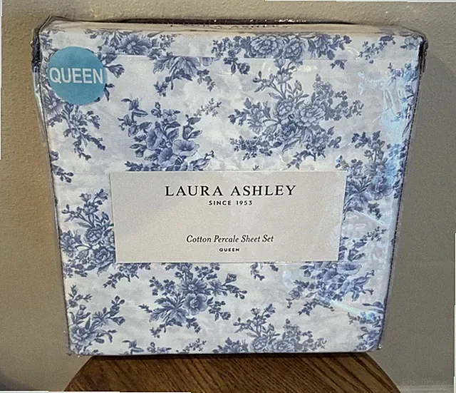 Laura Ashley Queen Sheet Set 4-Pc Blue Floral Cielo NEW