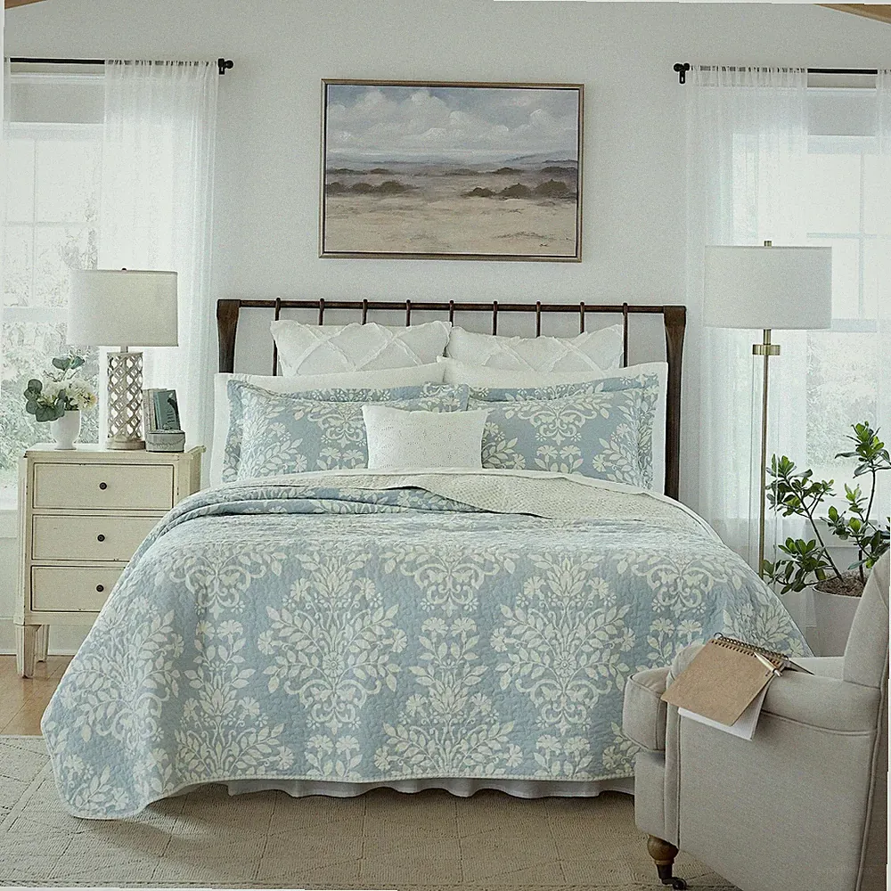 Laura Ashley Rowland Blue Quilt Set, Full/Queen, Breeze Queen