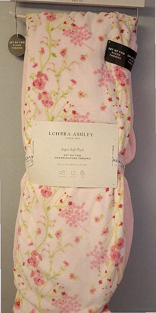 Laura Ashley Super Soft Blanket Throw 2 Ct Blankets Floral Light Pink 50” x 70”