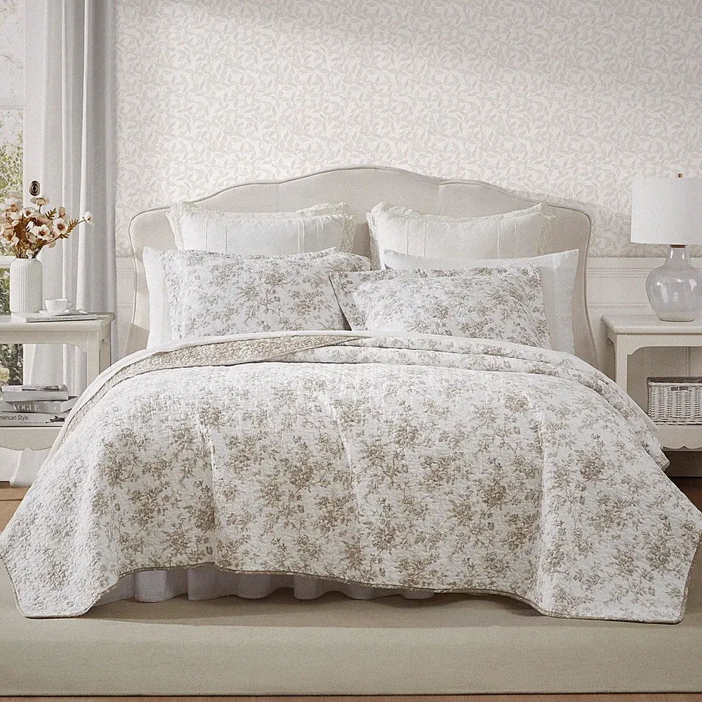 Laura Ashley Twin Quilt Set Reversible Floral Cotton Bedding with Matching Sham