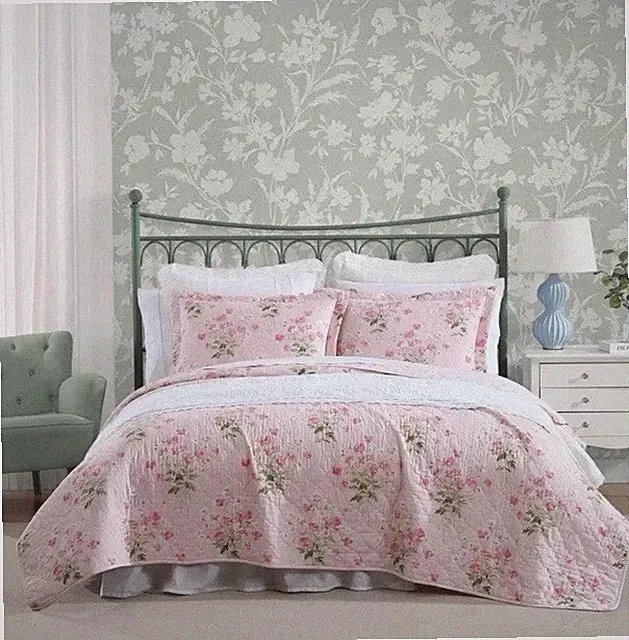 Laura Ashley ~ Twin Veronicas Bouquet Quilt Set Pink ~ Floral Coverlet
