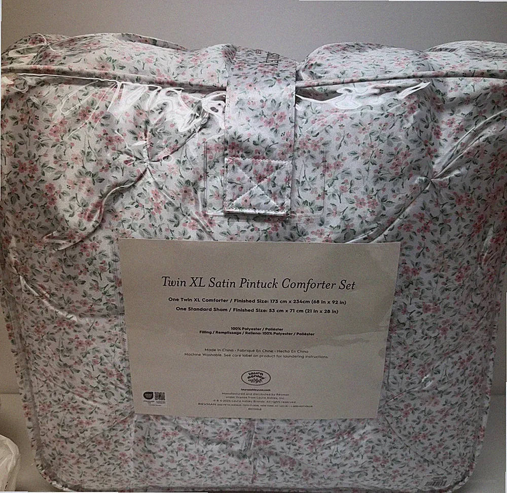 Laura Ashley | Twin XL | Floral | Satin Pintuck Comforter Set 2-Piece