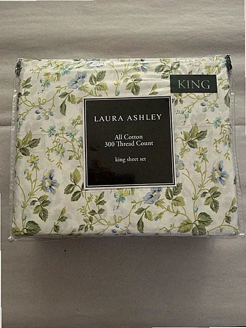 NEW 4pc Laura Ashley King Sheet Set Floral SPRING BLOOM Blues, Greens & Yellows