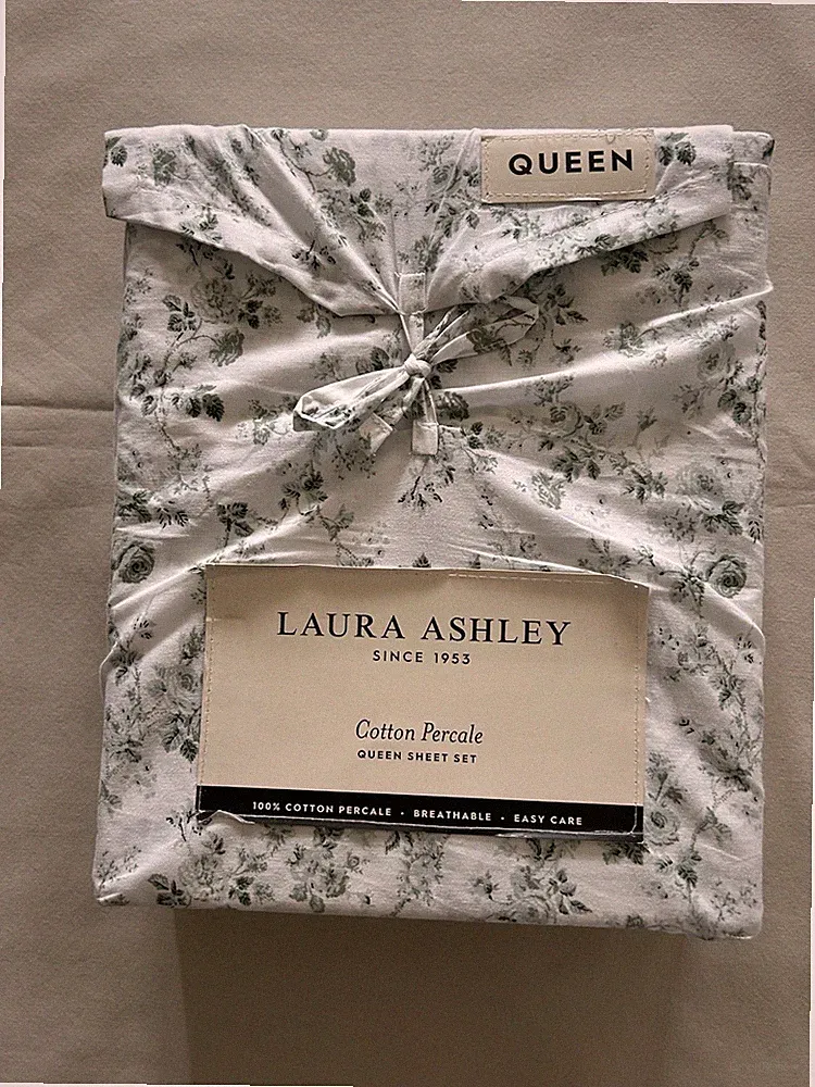 NEW 4pc Laura Ashley Queen Sheet Set Cottage Floral BELLA Green & White