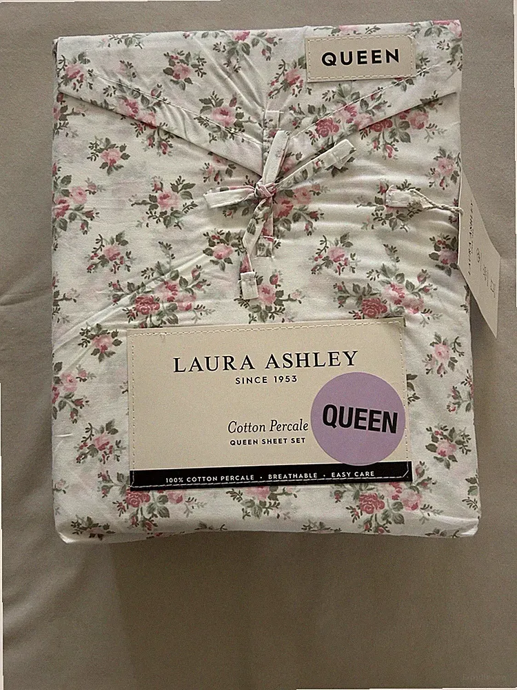 NEW 4pc Laura Ashley Queen Sheet Set Cottage Floral LEANNA ROSE PINK & Green