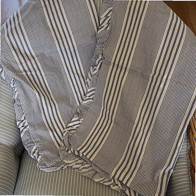 NWOT 2 Laura Ashley EURO Pillow Shams - Blue White Stripes 100% Cotton Ruffle