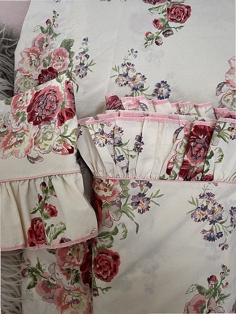 Rare LAURA ASHLEY Vintage KING SHEET SET & Cases Ruffle Pink Roses Cottage Chic