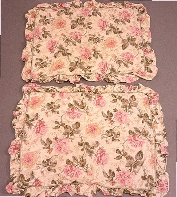 Vintage Laura Ashley~Lovely Floral Roses Pillow Shams Ruffles Cotton 2 Standard