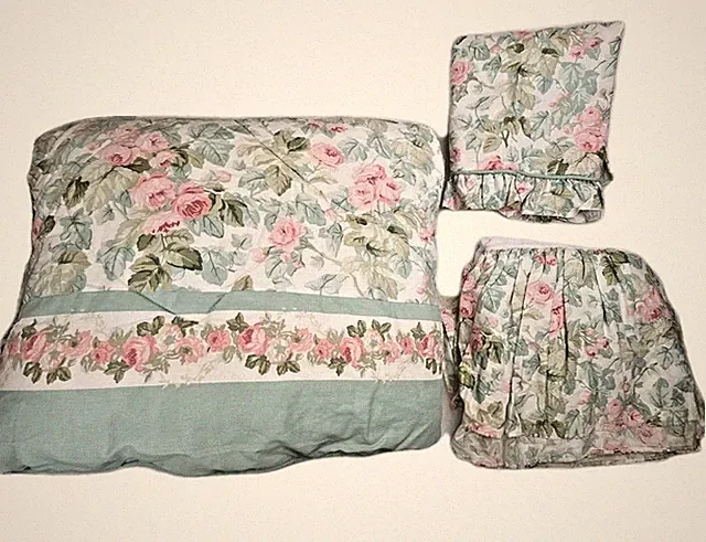Vtg 80s Laura Ashley Cottage Rose Floral Paisley Comforter Sham Dust Ruffle Set