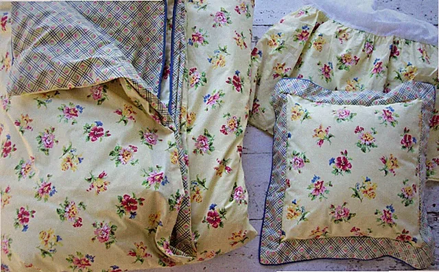 VTG Laura Ashley Carlisle Reversibe Twin Duvet W/Insert+Bedskirt+Throw Pillow