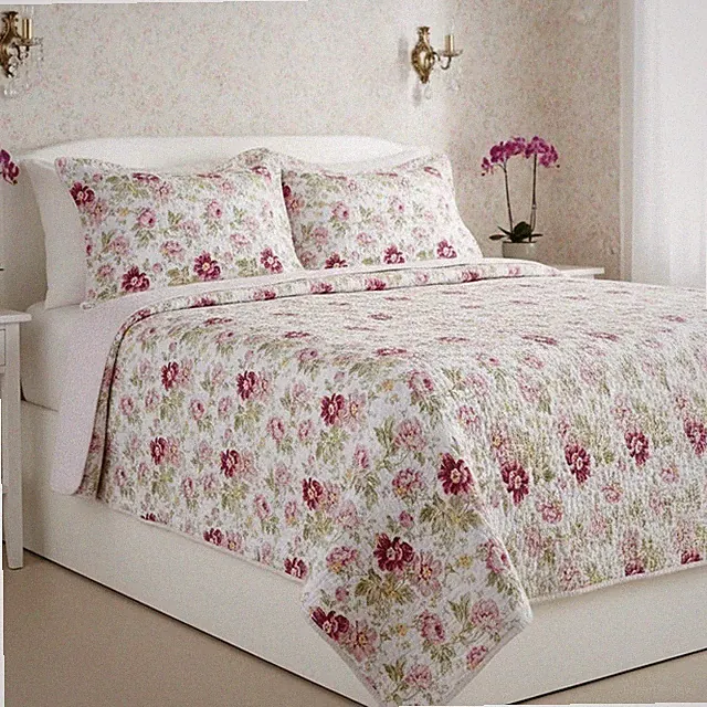 VTG Laura Ashley Reversible Floral Quilt Bedspread Coverlet Queen Cottage Boho